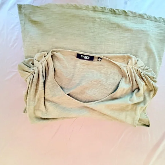 Saks Fifth Avenue 100% Cotton Pleated Sleeveless Olive Green Blouse Large - Picture 5 of 8